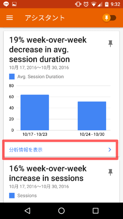 Googleアナリティクスのアシスタント画面
